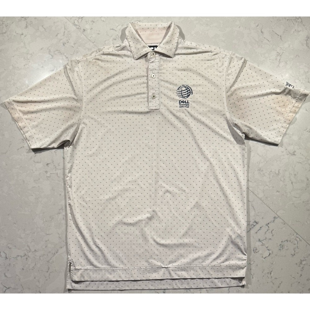 FootJoy Polo Shirt Mens Medium Off White Geometric Print Short Sleeve Golf Logo